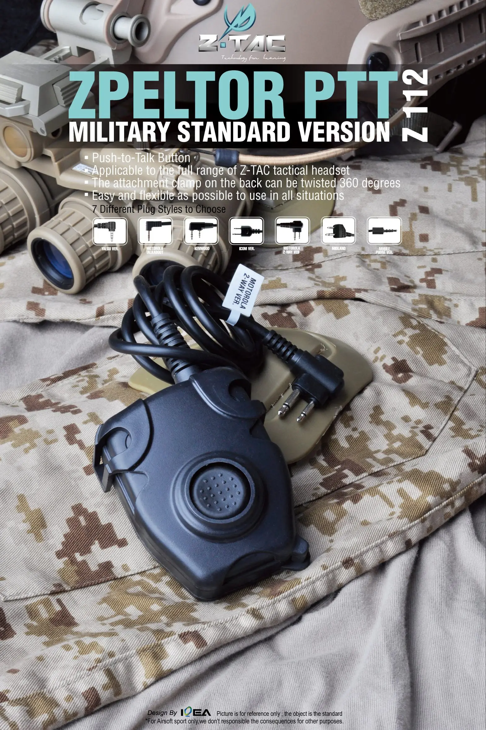 Z TAC Тактический Peltor PTT Comtac гарнитура аксессуары Push Talk для Motorola Kenwod Midland Phone