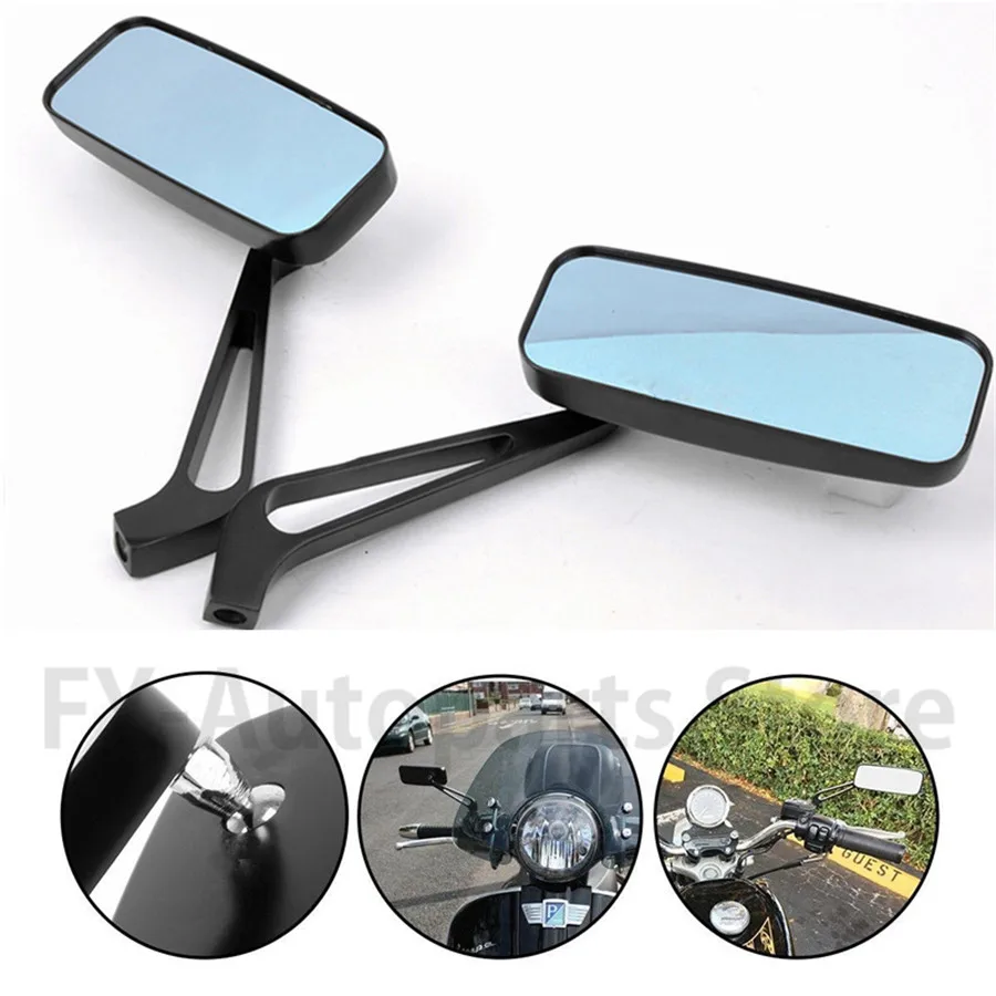 

2pcs Universal Rectangle Motorcycle Rearview Mirrors Anti Glare Blue Glass for Bike Cruiser Softail Sportster