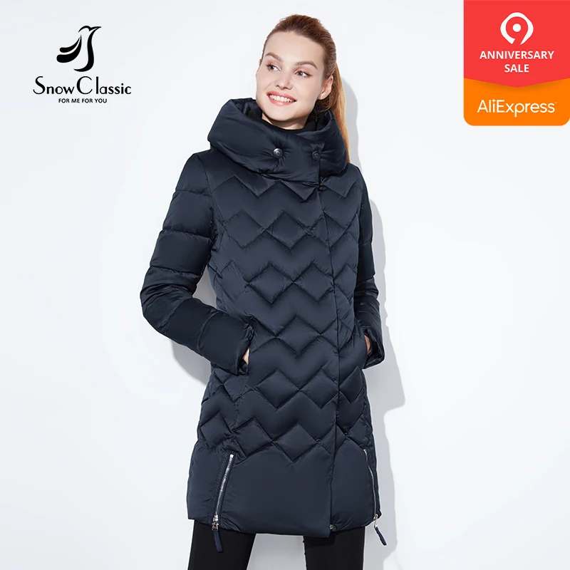 SnowClassic зимняя куртка женщин Тонкая короткая парка Гуд пальто роскошная верхняя
