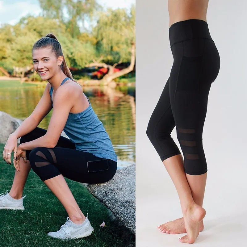 COKAGO Mesh 3/4 штаны для йоги женские размеры плюс XXL дышащие спортивные Леггинсы