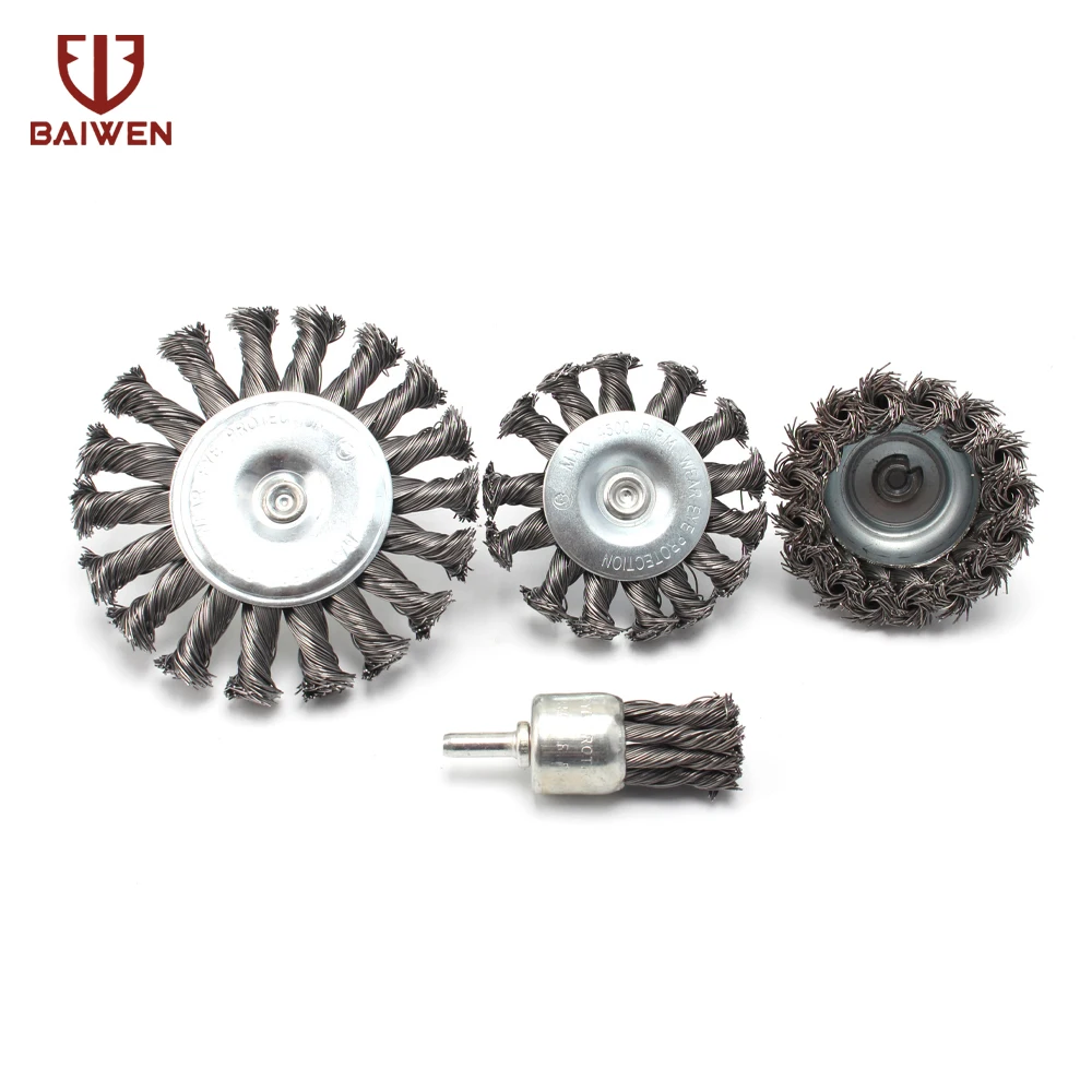 

4Pcs/set Rust Removal Wire Wheel Cup Brush Disc Twist Knot Steel Wire Wheel Brush For Drill Rotary Tool Polishing 6mm Shank
