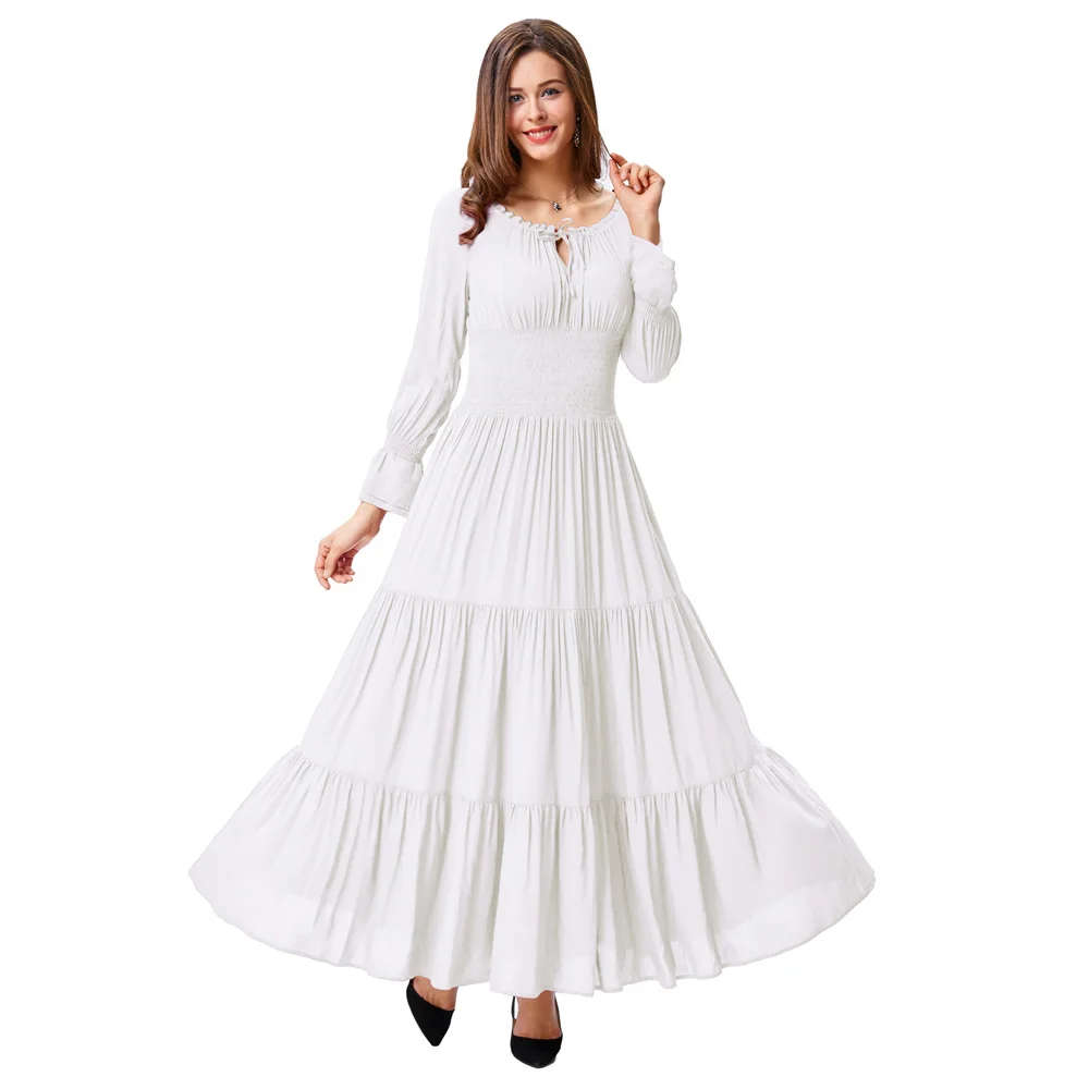 Женское винтажное платье в стиле ретро удобное Хлопковое с длинным рукавом