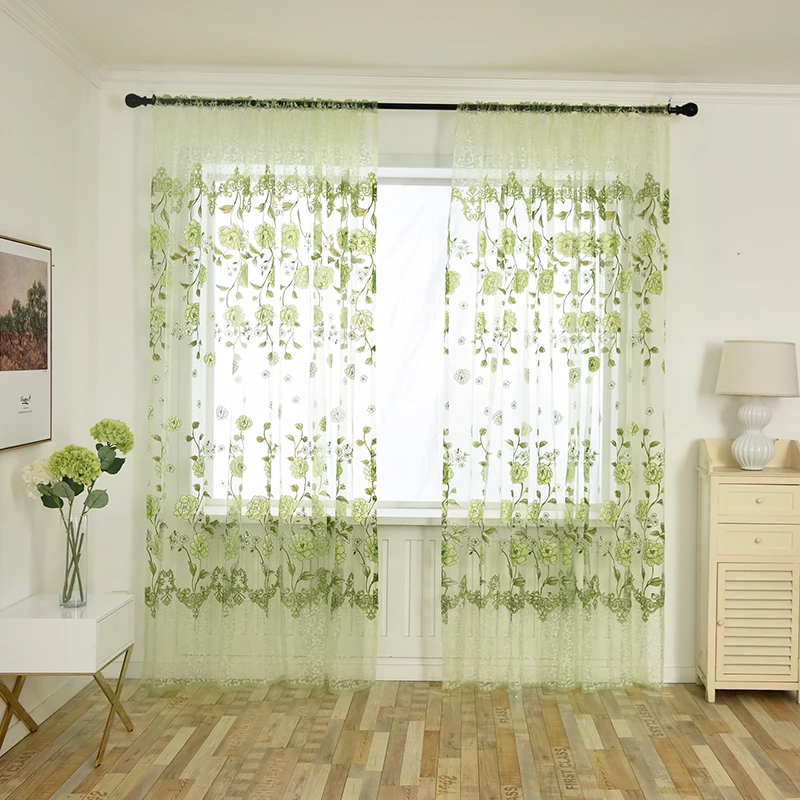 100x200cm Floral Peony Sheer Window Gauze Curtain Decoration For Living Room | Дом и сад