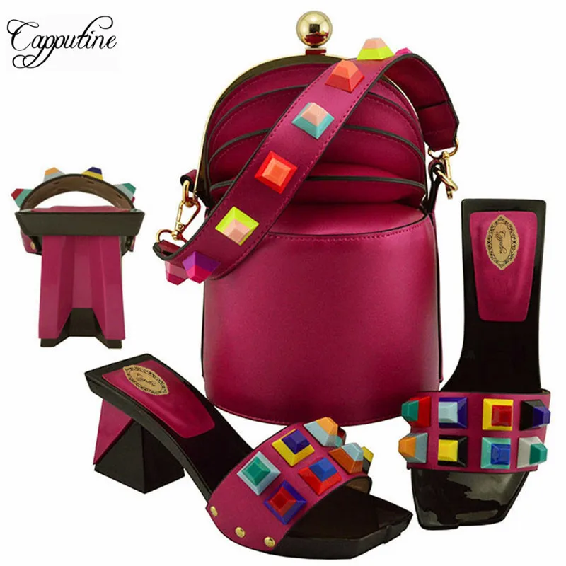 

Capputine/высококачественные женские туфли из искусственной кожи и сумка в комплекте, новый модный комплект из обуви и сумки на квадратном кабл...