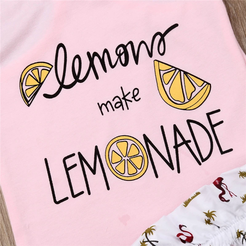 Летний костюм без рукавов с лимонами розовые топы и штаны летний милый комплект