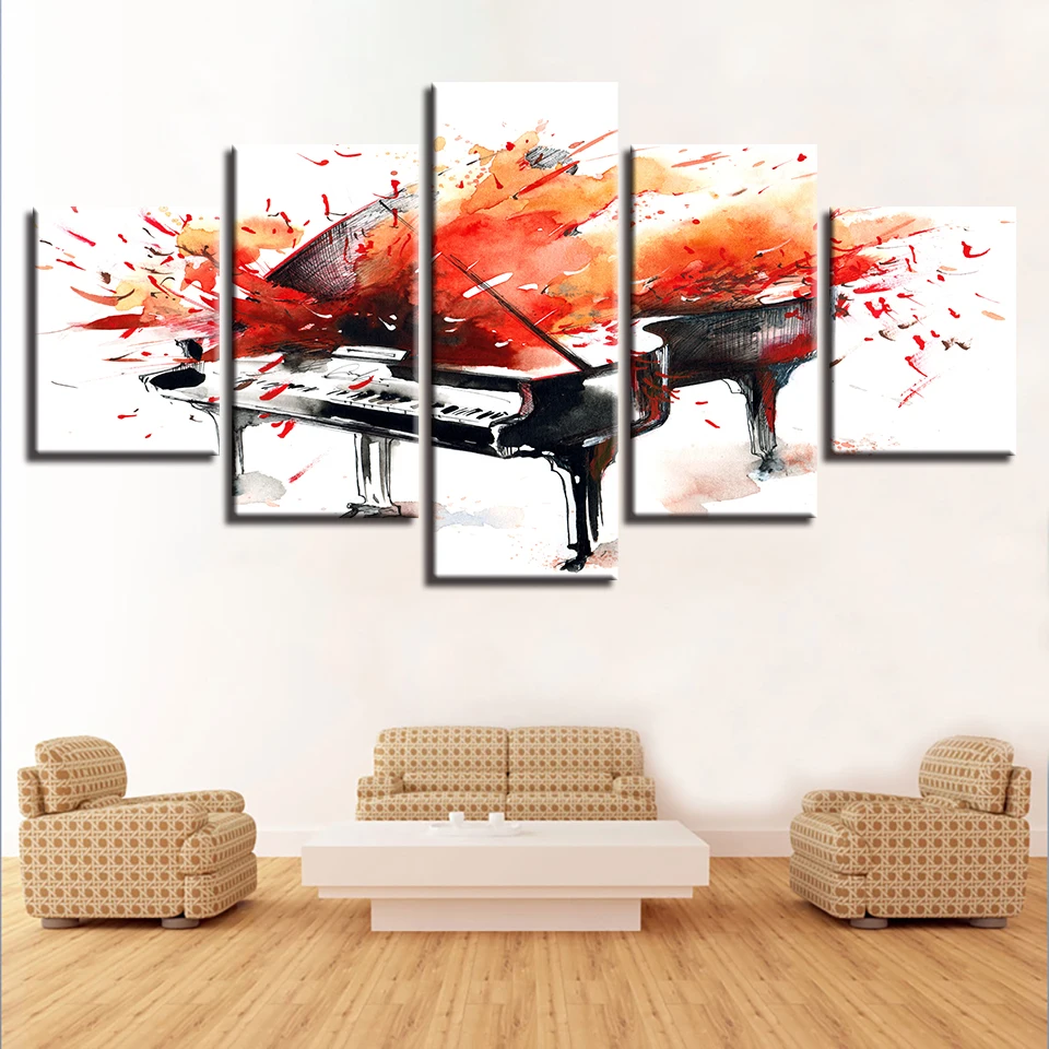 Frame Wall Art Decor Modern Living Room 5 Pieces Graffiti Music Piano Canvas Painting Poster Modular HD Print Abstract Pictures | Дом и сад