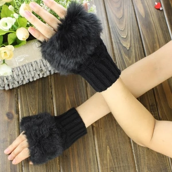 Фото Меховые перчатки без пальцев 2 пары | Женская одежда