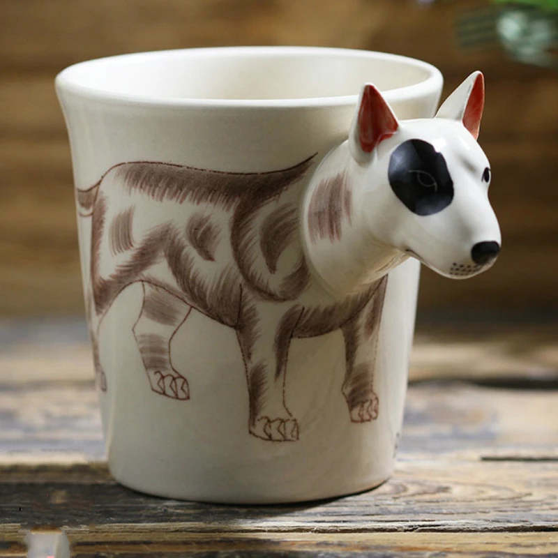 3D Stereo Bull Terrier Ceramic Cup Hand Drawn Animal Coffee Mug Cute Cartoon Cup  coffee mugs creative  funny mugs gift