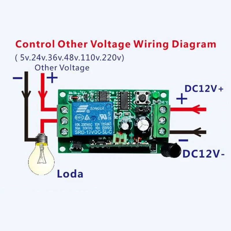 Фото DC 12V 24V 10A 1CH 1 CH Реле Беспроводной RF пульт Дистанционного Управления ABCD кнопочный переключатель передатчик + модуль приемника, 315/433 МГц №5