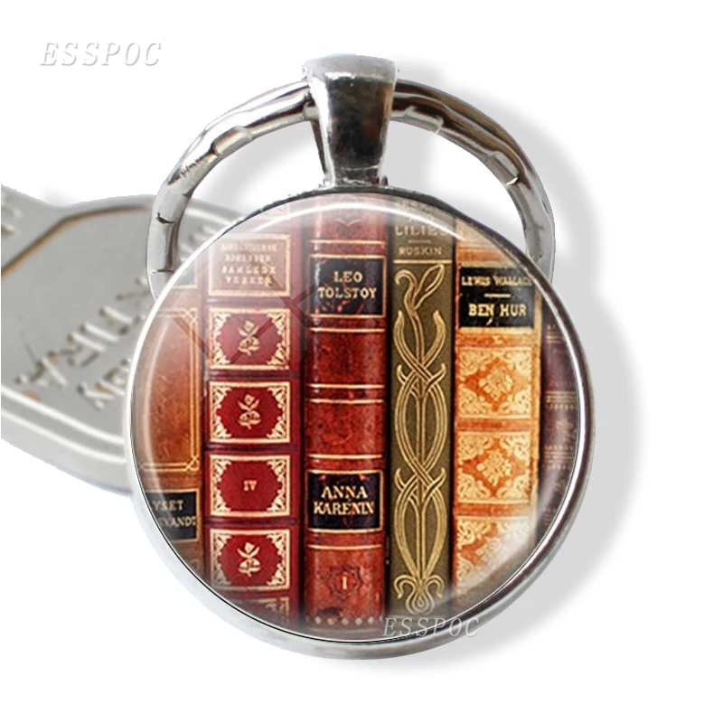 Ретро брелок в виде книги Эдгара Аллана Poe стеклянный купол с кабошоном ювелирный