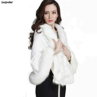 winter warm knitting wool cloak faux fox fur scarf cashmere shawl pashmina large wraps imitation fox hair woman poncho 2020