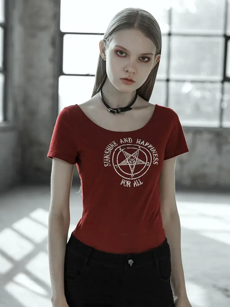 Женская футболка с пентаграммой Goth Rave в стиле панк открытой спинкой PT 371|Футболки|