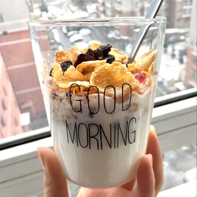 1 Pcs Lovely Glass Breakfast Cup Coffee Tea Milk Yogurt Mug Creative Good Morning Gifts 450ml | Дом и сад