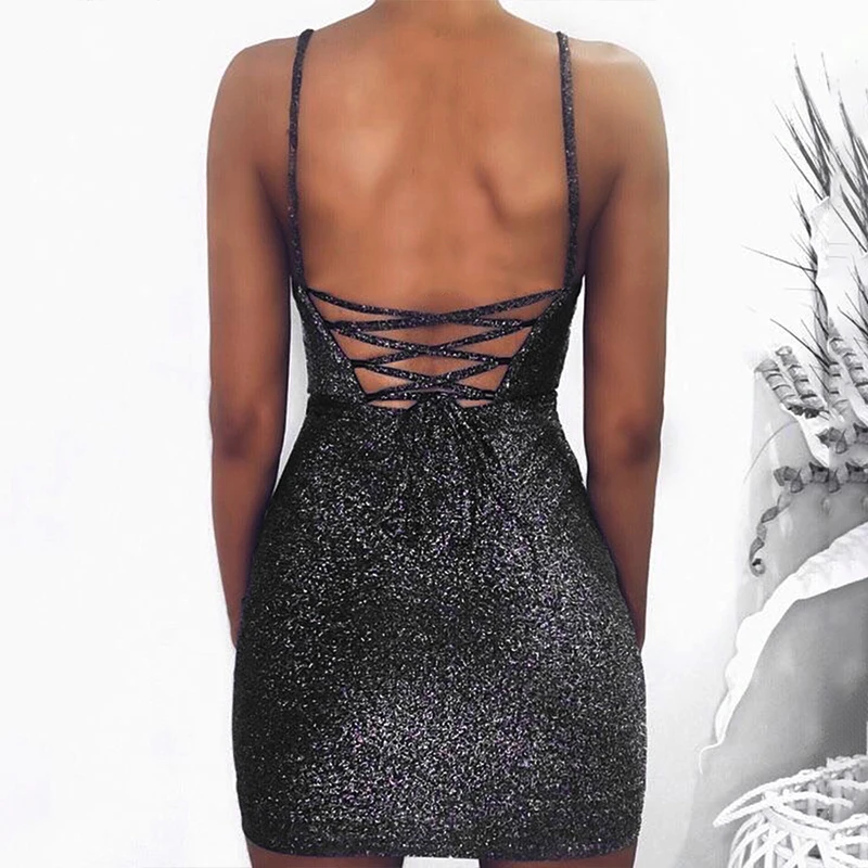 Для женщин дамы слинг блестки пайетки платье Bodycon Карандаш Тонкий клубное мини