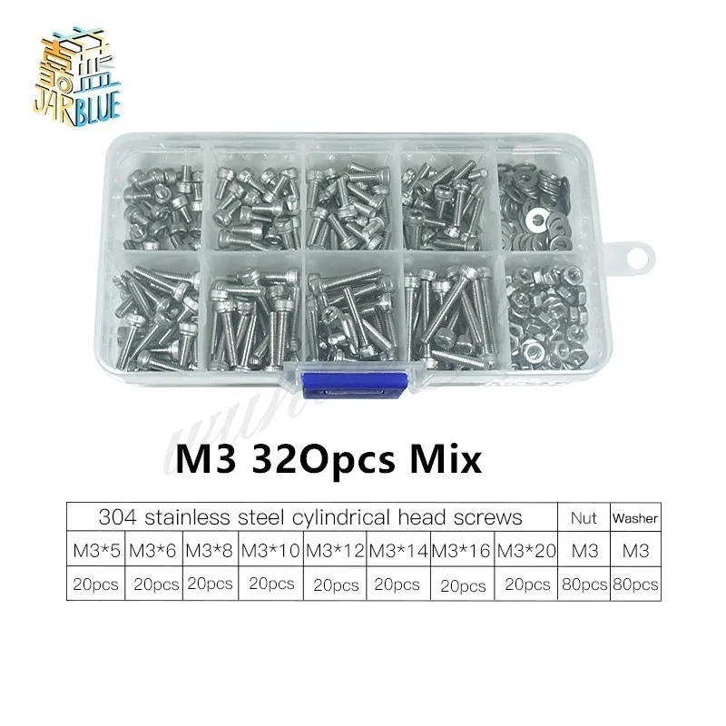 320 шт./компл. M2 M2.5 M3 DIN912 304 из нержавеющей стали с шестигранной головкой |