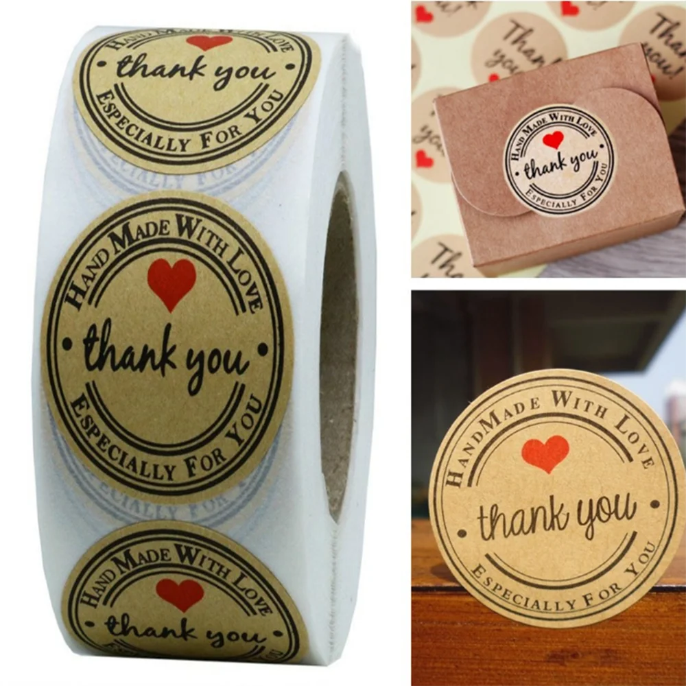500pcs Kraft Paper Thank you Stickers DIY Cake Biscuit Baking Sealing Labels Gift Box Adhesive Sticker Scrapbooking Stationery|Канцелярские наклейки| |