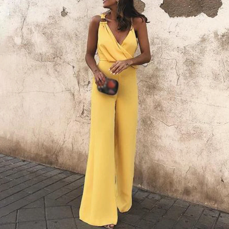 Женский летний сексуальный комбинезон с глубоким v образным вырезом без рукавов