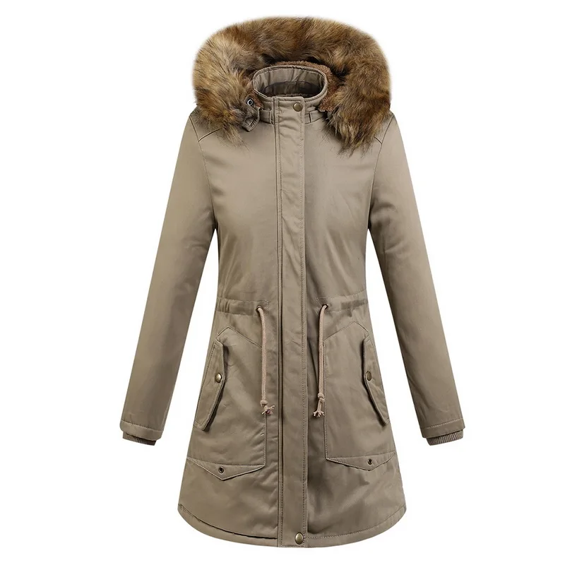 

Зимние женские куртки и пальто большого размера Laamei, утепленные теплые пальто, дизайнерская теплая куртка с капюшоном и завязкой на талии, ж...