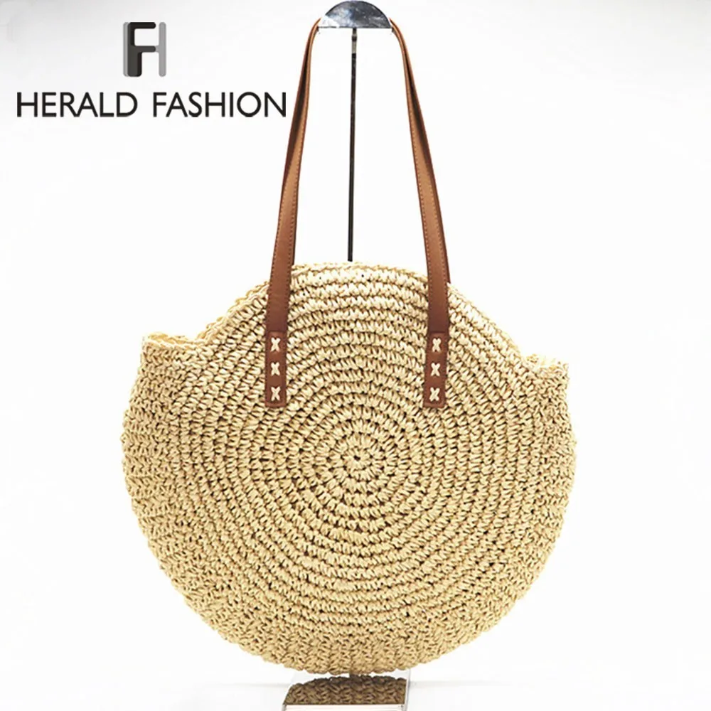Herald Fashion Женская круглая Соломенная пляжная сумка Повседневная плетеная Сумка