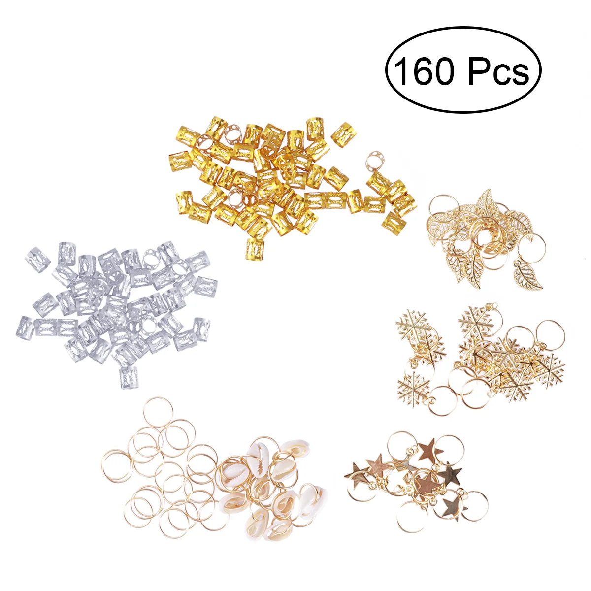 

160Pcs Hair Jewelry Rings Metal Portable DIY Hair Dreadlocks Rings Braid Clips Jewelry Cuffs Accessory Pendants Decors