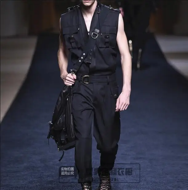 

M-XXL new Europe wild America men's jumpsuit models show men loose British pants jumpsuits