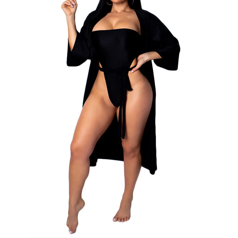 Women 2 Piece Suit 2019 Fashion One Slim Bodysuit Tops + Long Cardigan Ladies Summer Sexy Boho Style Beach Outfits Set |