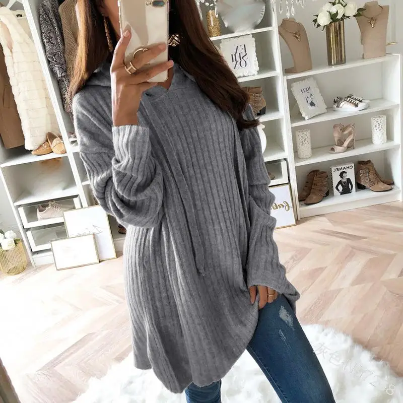 

5XL Big Size Female Hoodies Winter Knitted Cotton Warm Sweatshirt Women Long Sleeve Casual Pullover Long Loose Hoodie SJ1479C