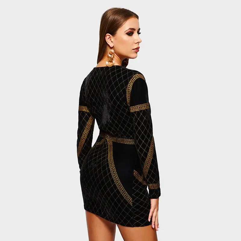 Для женщин Мини платья Повседневное пикантные Клубные Velvet Bodycon плед печати