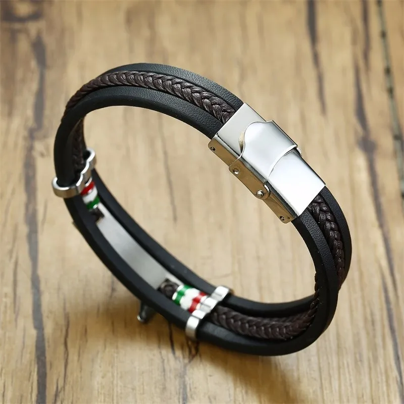 Мужской браслет Vnox многослойный из натуральной кожи с изображением Иисуса