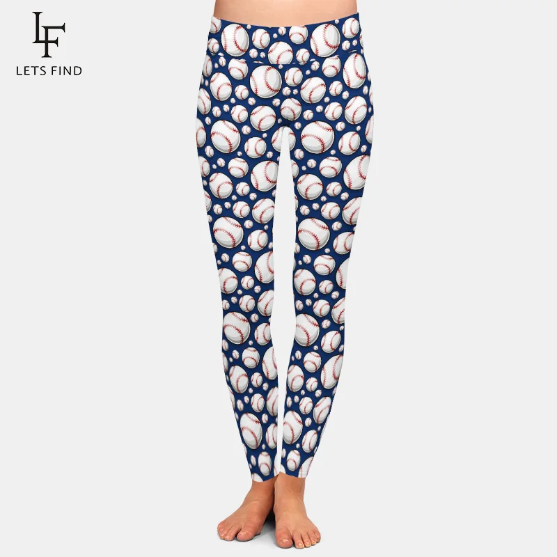 LETSFIND Brands New Arrivals 3D Baseball Print Women Leggings High Waist Double Side Brushed Milk Silk High Quality Leggings