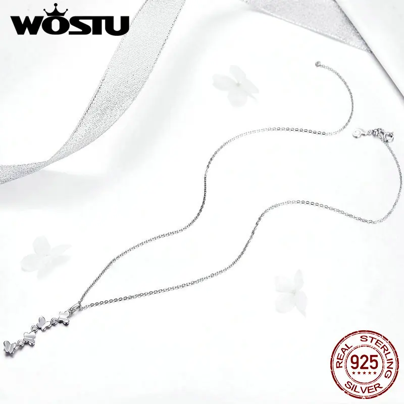 WOSTU Новое поступление 925 пробы Серебряное колье Бесконечность четыре бабочки CZ