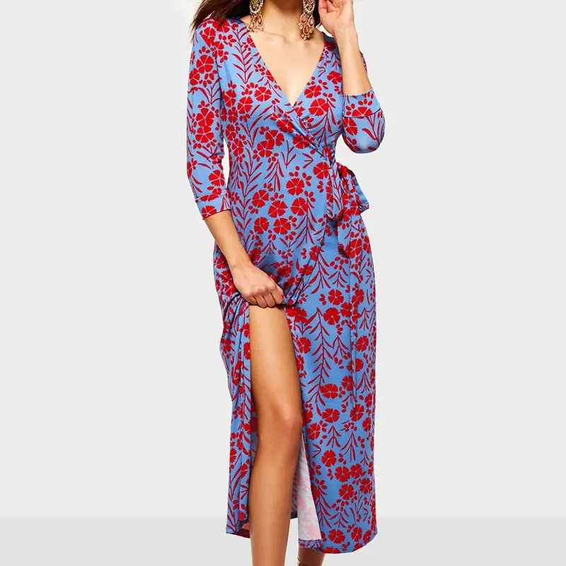 Для женщин Цветочный принт элегантное платье макси со шнуровкой Весна Boho