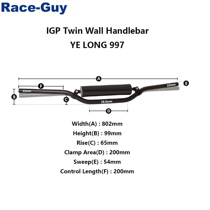 Длинный велосипедный руль IGP Twin Wall YE 997 для китайской ямы грязи велосипеда Honda CR CRF