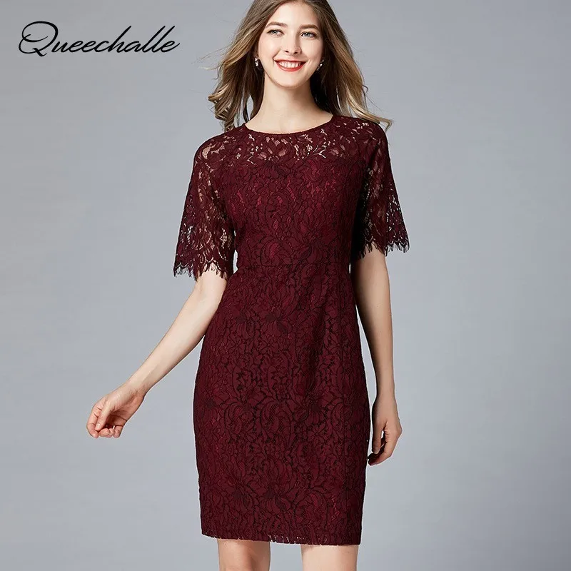 2020 летнее тонкое кружевное платье для женщин ажурное миди с круглым вырезом и