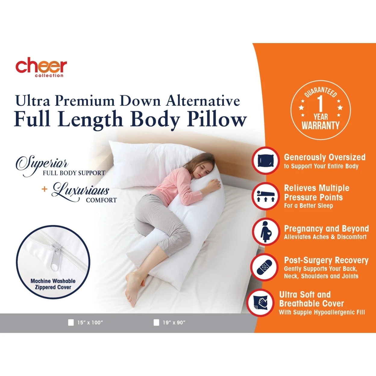 Cheer Collection гипоаллергенный заменитель пуха Premium 15 &quotx 100&quot Общая подушка для тела с