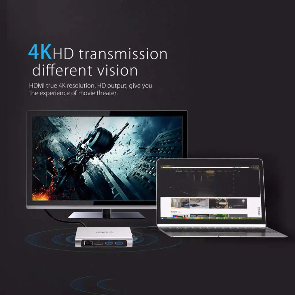 Orico 6 в 1 Алюминиевый сплав 2 Usb 3 0 порта type C концентратор до 4K Hd Hdmi Rj45 Gigabit Ethernet сеть Pd