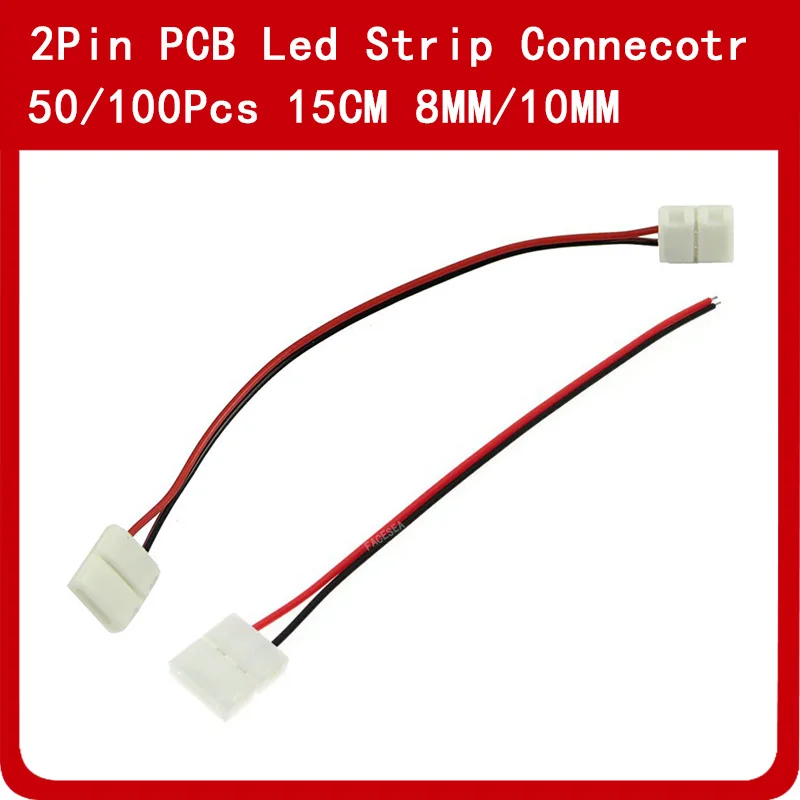 50 / 100 шт./лот 10мм 2-контактный одноцветный коннектор для светодиодной ленты 5050 с проводом для сварки 8мм 3528 с светодиодной платой.