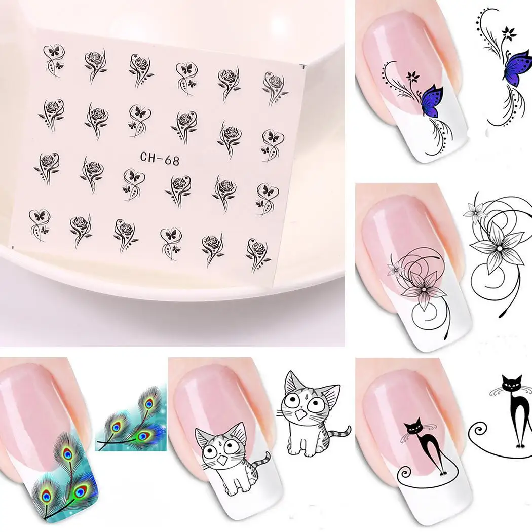 3D Flower Butterfly Nail Sticker Cat Fashion Art 6 Sheets/Pack Transfer Decal Manicure Decoration | Красота и здоровье