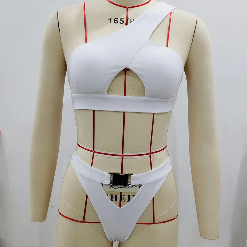 Chictorso White Bikini Two Piece Set Women Sexy One Shouder Hollow Out Beach Ladies Casual Beachwear 2 2019 New | Женская одежда