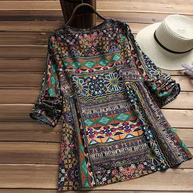 

ZANZEA Summer Tops 2021 Vintage Women Floral Print Blouse Female Spring Long Sleeve Cotton Linen Shirts Chemise Blusas Plus Size