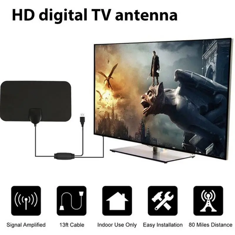 1080P 80 мильная дальность с двойной усиленный HD ТВ антенна со съемной усилитель
