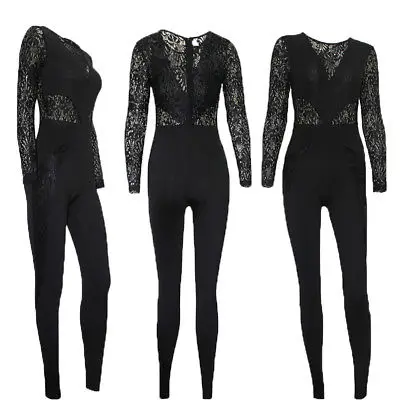

2018 Lace Black Fashion Women Clubwear Long Sleeve Playsuit Bodycon Party High Waist Thin Jumpsuit Long Romper Woman Clothing