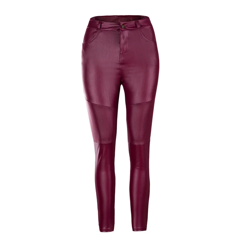 CHRLEISURE Pantalones Женские однотонные кожаные брюки с высокой талией женские со