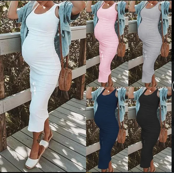 2021 Летние Женские однотонные Сексуальные облегающие платья для беременных без