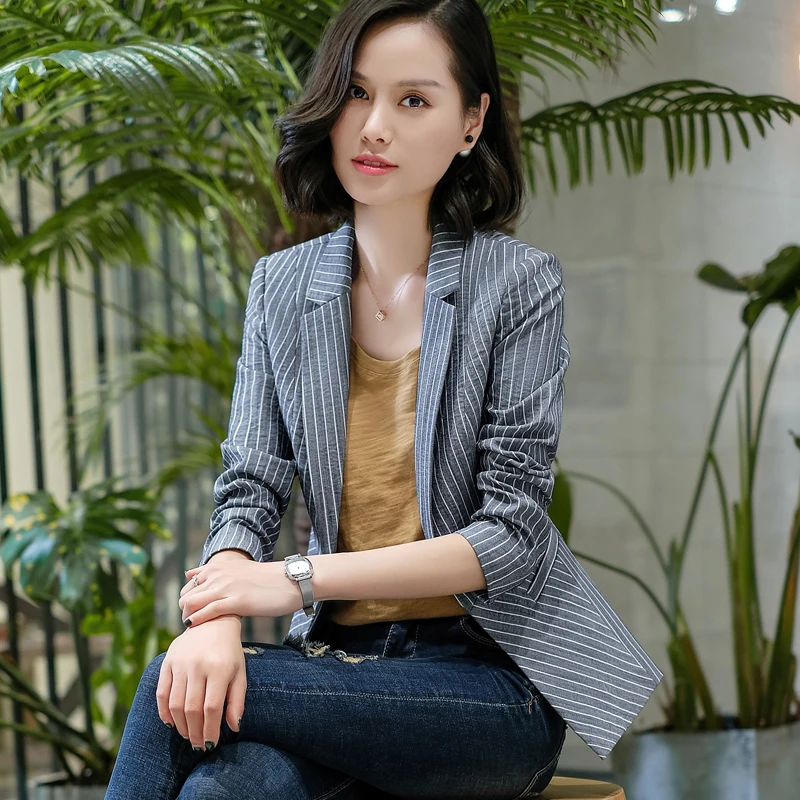 

Free Shipping New Fashion Suit Jacket Female Striped New Fashion Leisure Temperament A Long-sleeved Suit Women Work Wear