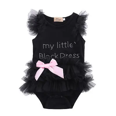 

Детское черное платье с вышивкой для маленьких девочек костюмчик боди Песочник 0-18 месяцев на выбор