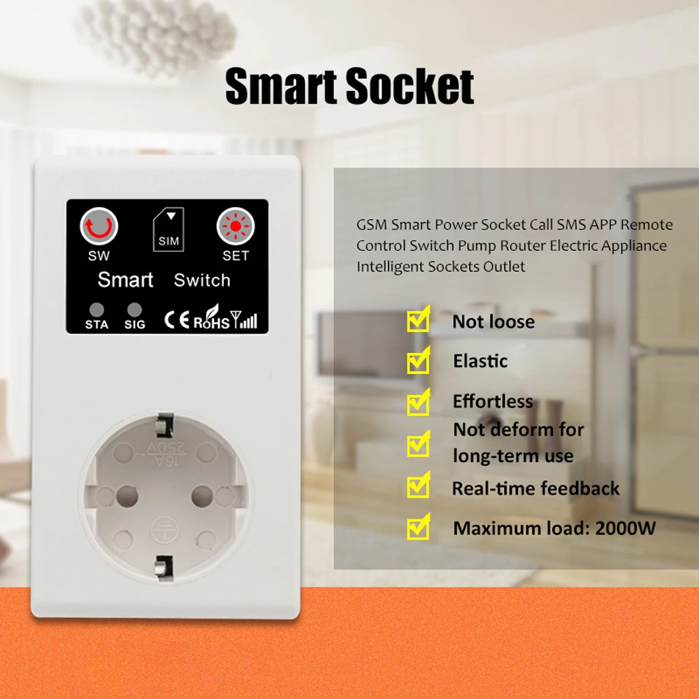 

GSM Intelligent Power Socket Call SMS APP Remote Control Switch Pump Router Electric Appliance Intelligent Sockets