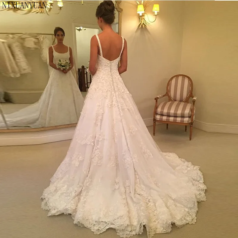 Scoop Neck A-line Lace Appliques Wedding Dresses Chapel Train 2021 Vestido De Noiva Bridal Gowns Country Garden | Свадьбы и