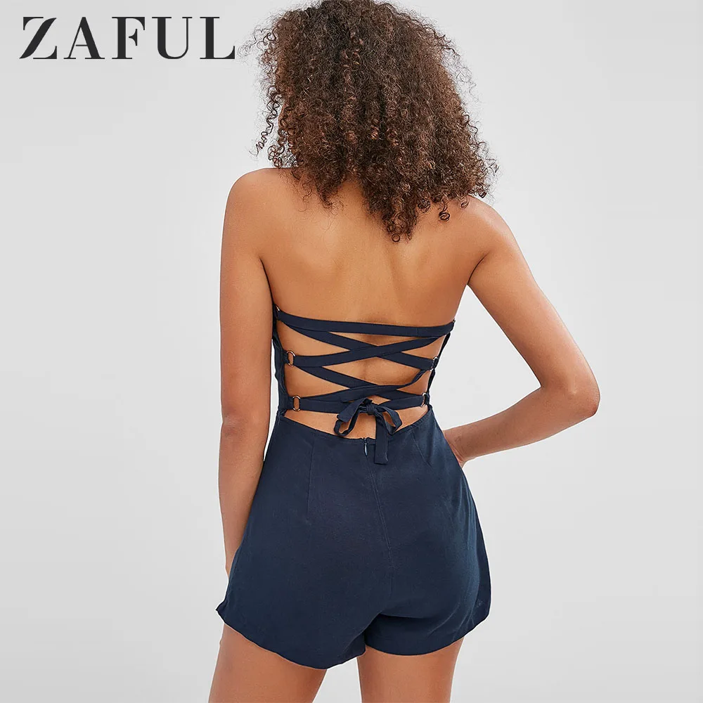 ZAFUL Бандо на шнуровке Асимметричный комбинезон в полоску без рукавов Боди Без