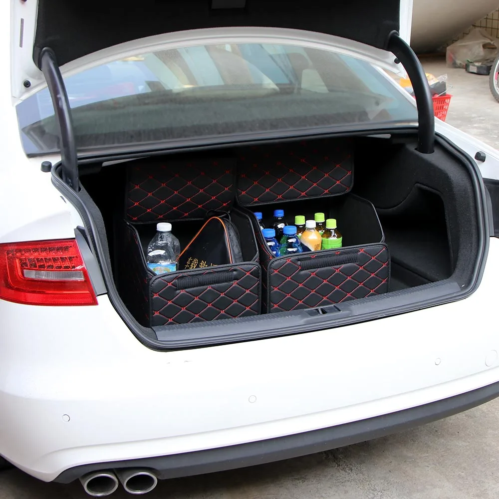

Car Stowing Tidying Storage Organizer Box PU Leather Trunk Auto Trash Tool Organizer Bag Folding Large Cargo Storage